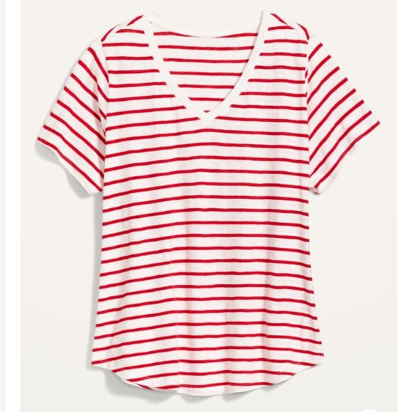 Old Navy - EveryWear Short Sleeve V-Neck Slub Tee | XS: Red White Mariner Stripe - Picture 1 of 10